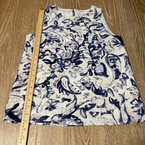 C&E Sleeveless Abstract Artsy Floral Blouse Top Women's Small Keyhole Career - Picture 6 of 10